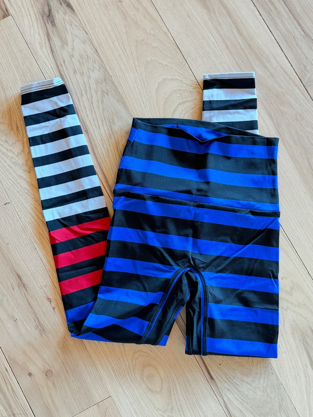 K-DEER Red White Blue and Black Striped Leggings
